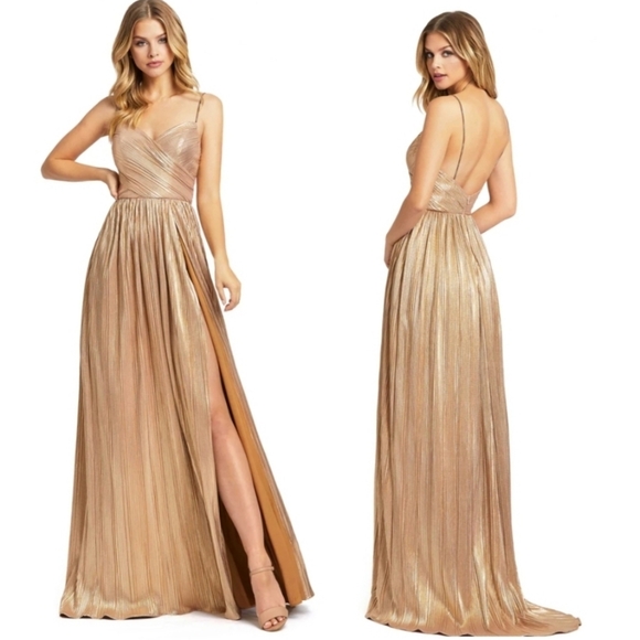Mac Duggal Dresses & Skirts - IENNA FOR MAC DUGGAL METALLIC GOLD RUCHED A LINE GOWN SIZE 2 NWT